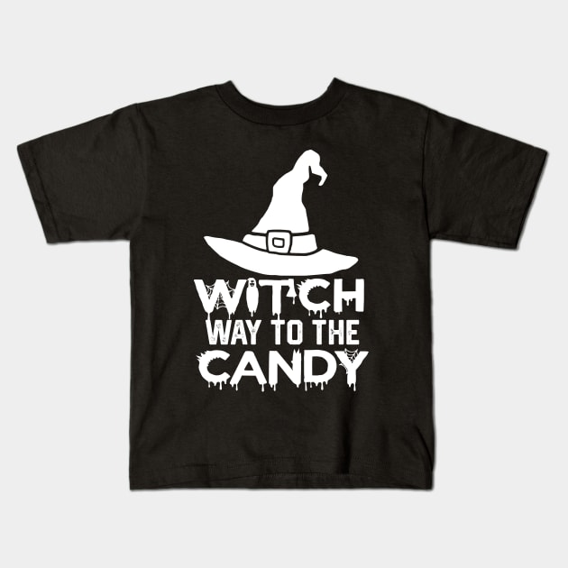 Hlloween Funny Activities Witch's Candy Hunt - Witch Way to The Candy Kids T-Shirt by KAVA-X